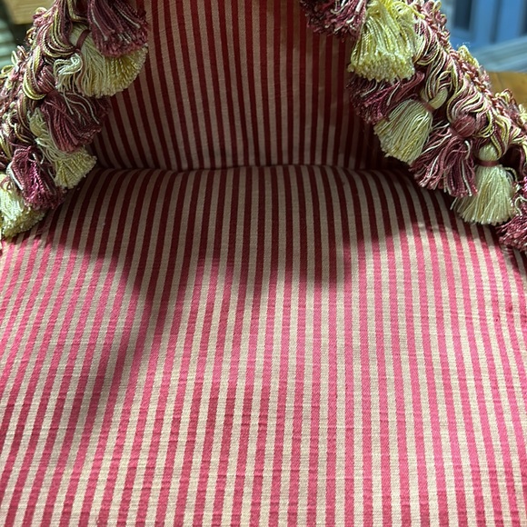 Damask fabric stripe pillow.  Custom made throw pillow.  Maroon & gold. - Picture 4 of 6